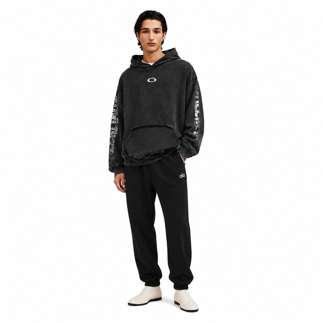 Balenciaga Tape Type Ripped Pocket Hoodie+Alo Yoga Accolade Cotton-BlendSweatpants Black - SS25 Reps - Pk Stockx