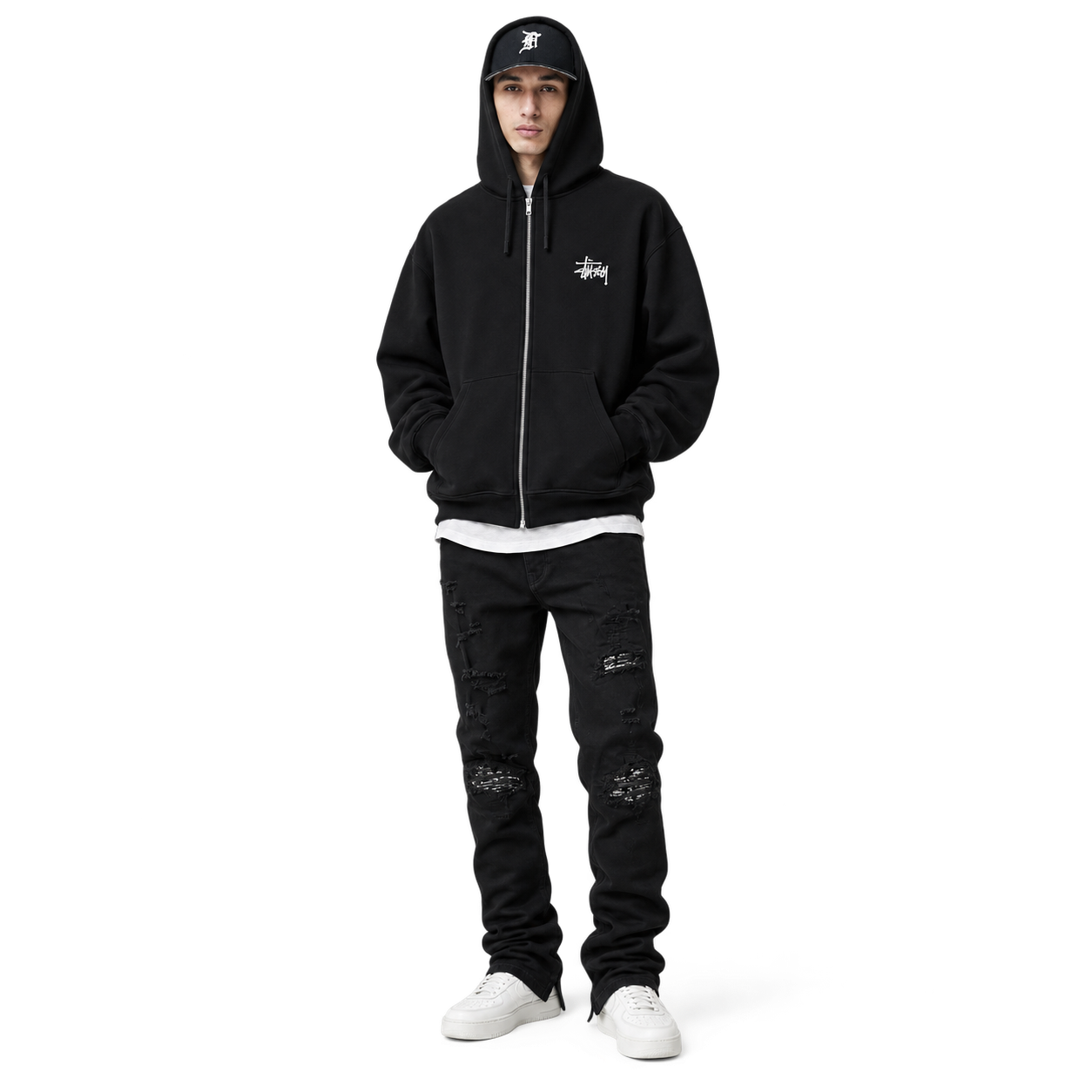 Stussy Basic Stussy Zip Hoodie Black+Amiri Jeans PK 666 Reps - Pk Stockx