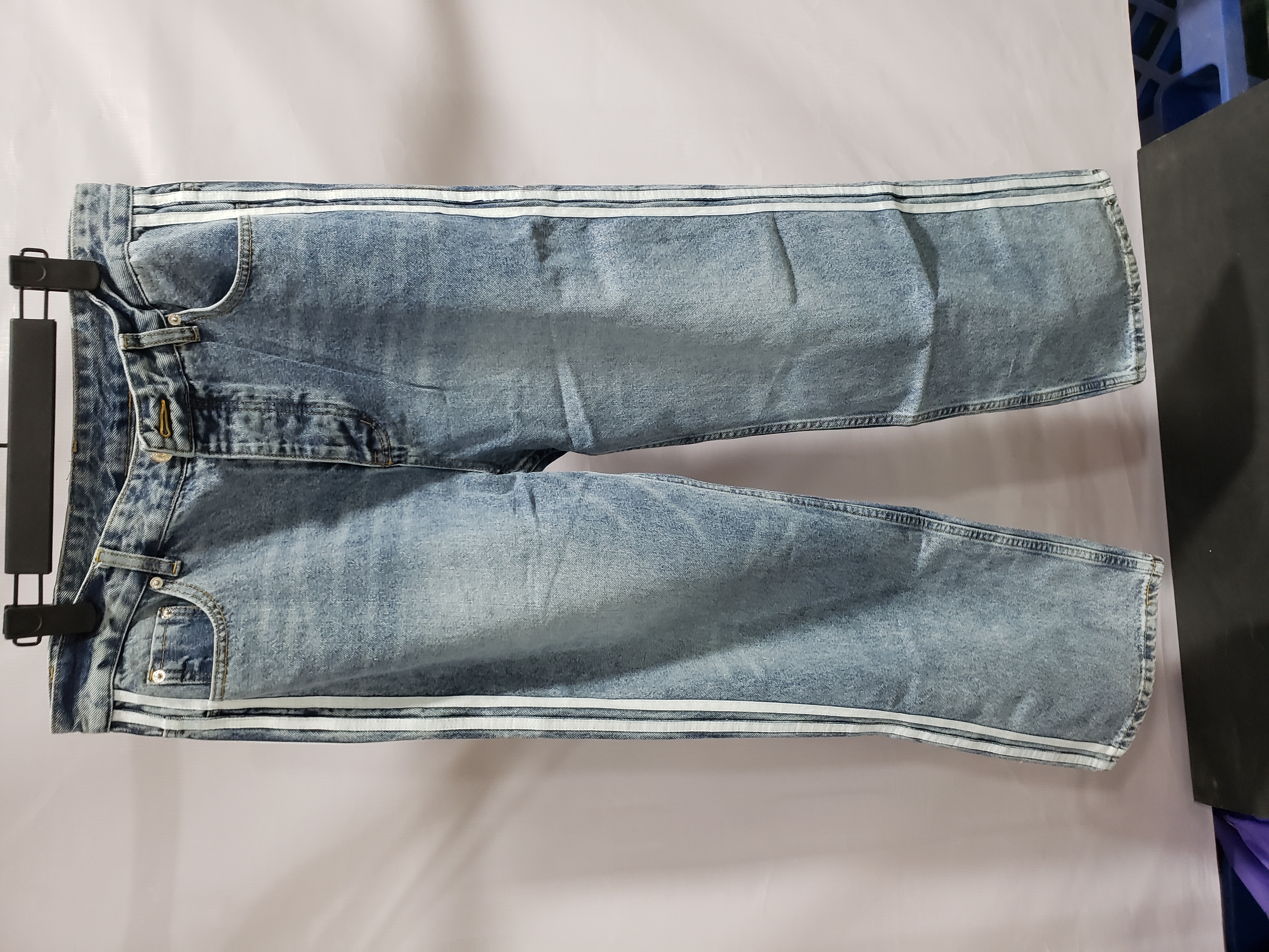 QC Photos For Balenciaga X Adidas Wide-Leg Jeans With Three Stripes On The Side Webbing Blue