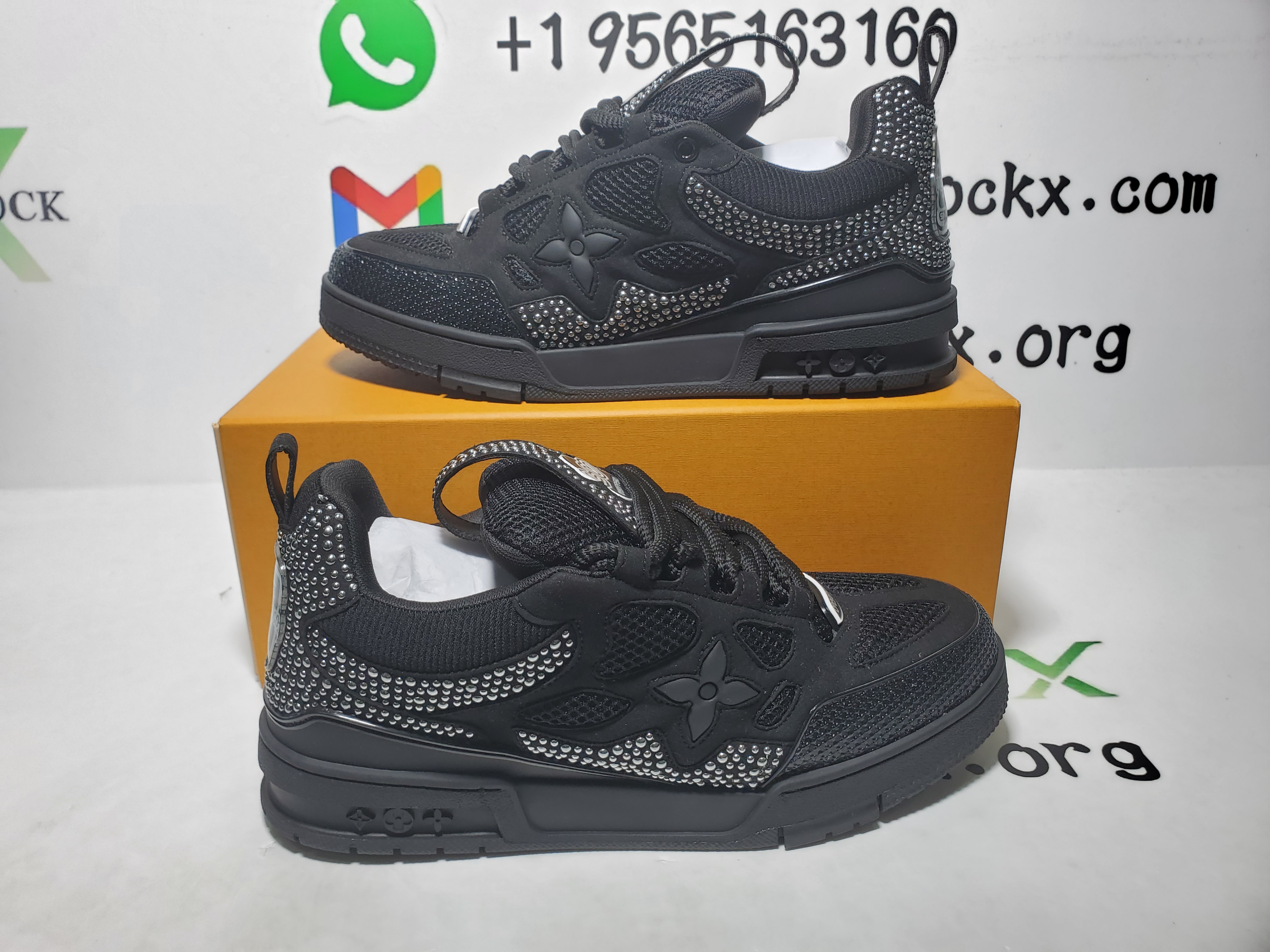 QC Photos For PK God Batch Louis Vuitton Skate Trainer Black Swarovski Monogran 1ABMHV