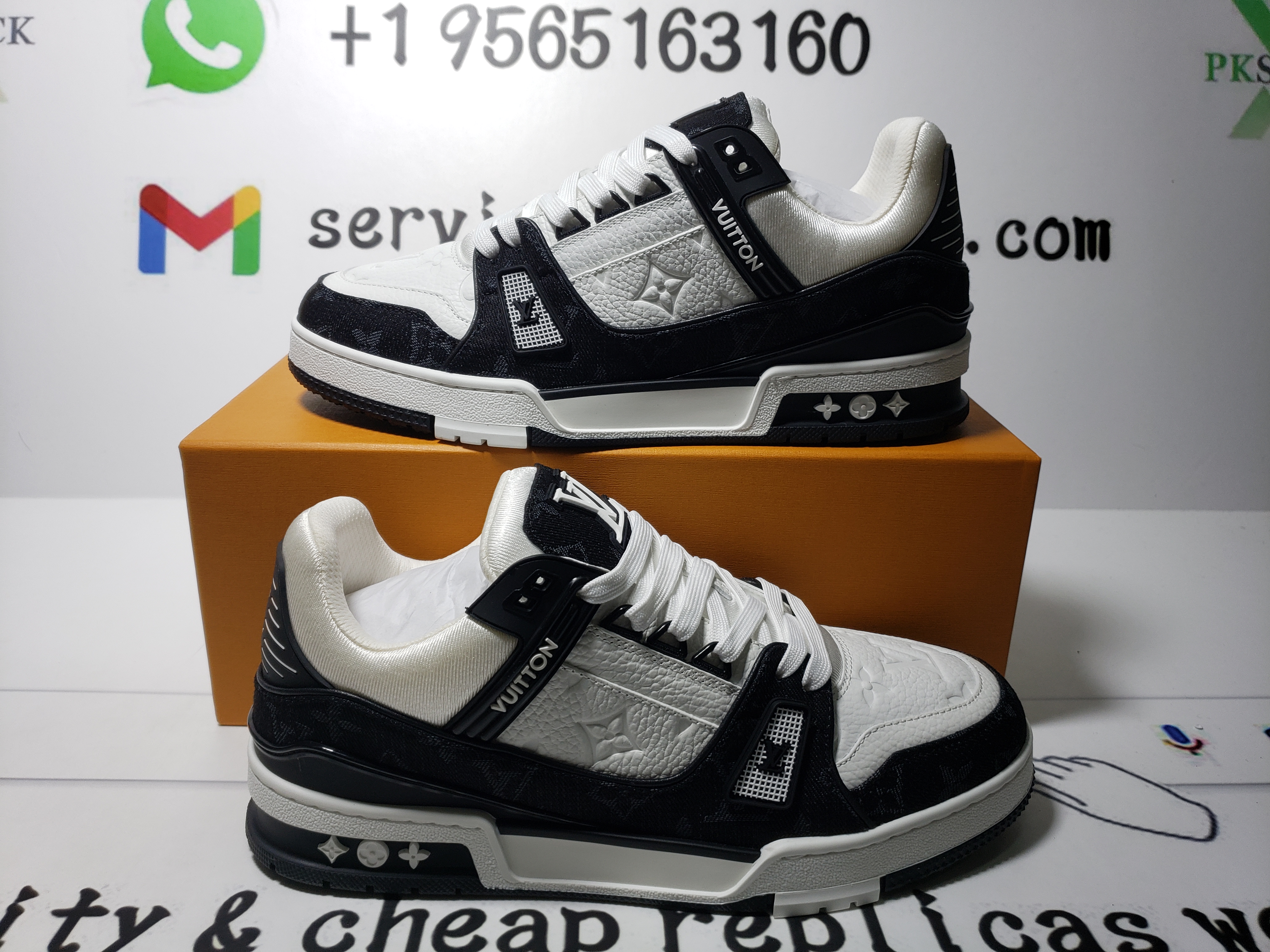 PK God Batch LOUIS VUITTON Trainer Black And White Cloth Cover VL1202