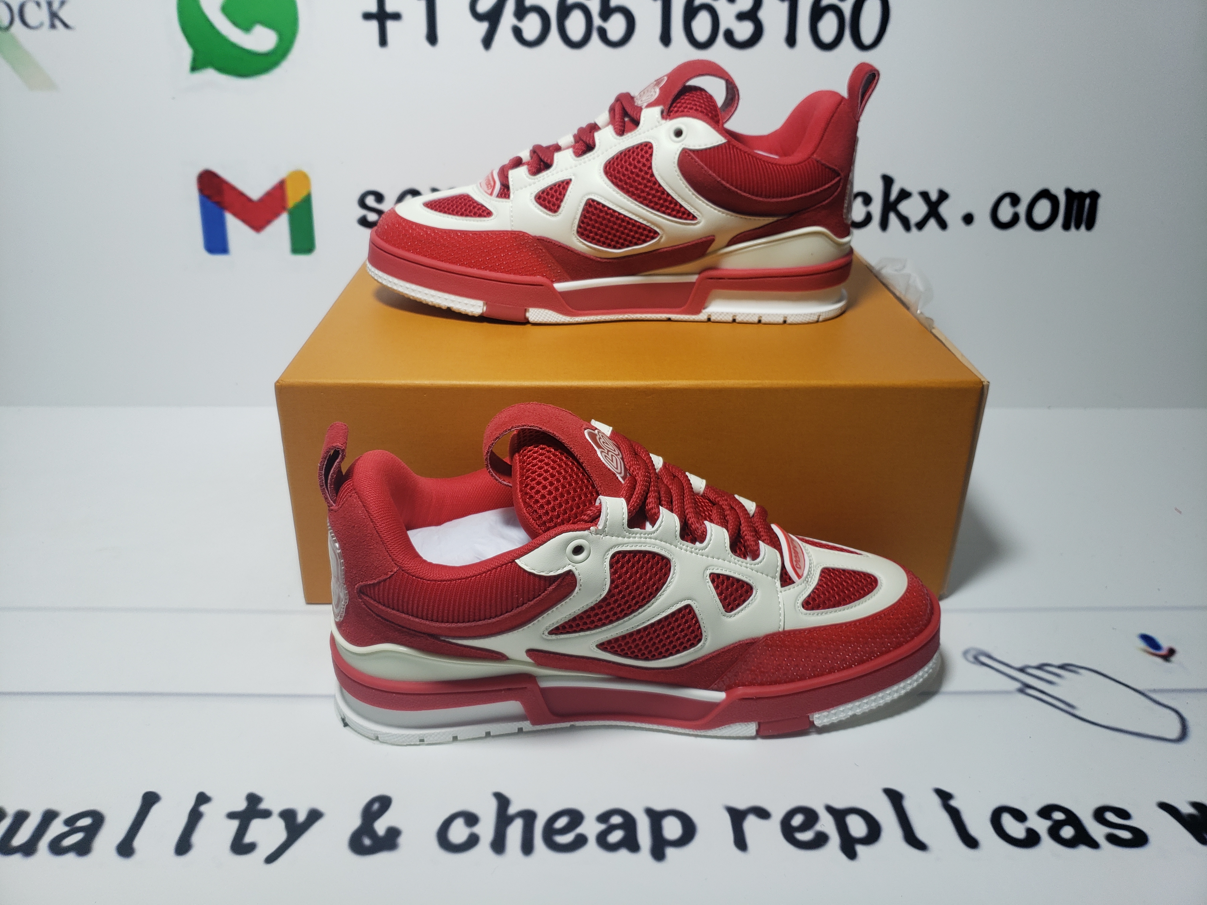 PK God Batch LOUIS VUITTON Leather lace up Fashionable Board Shoes Red 51BCOLRB