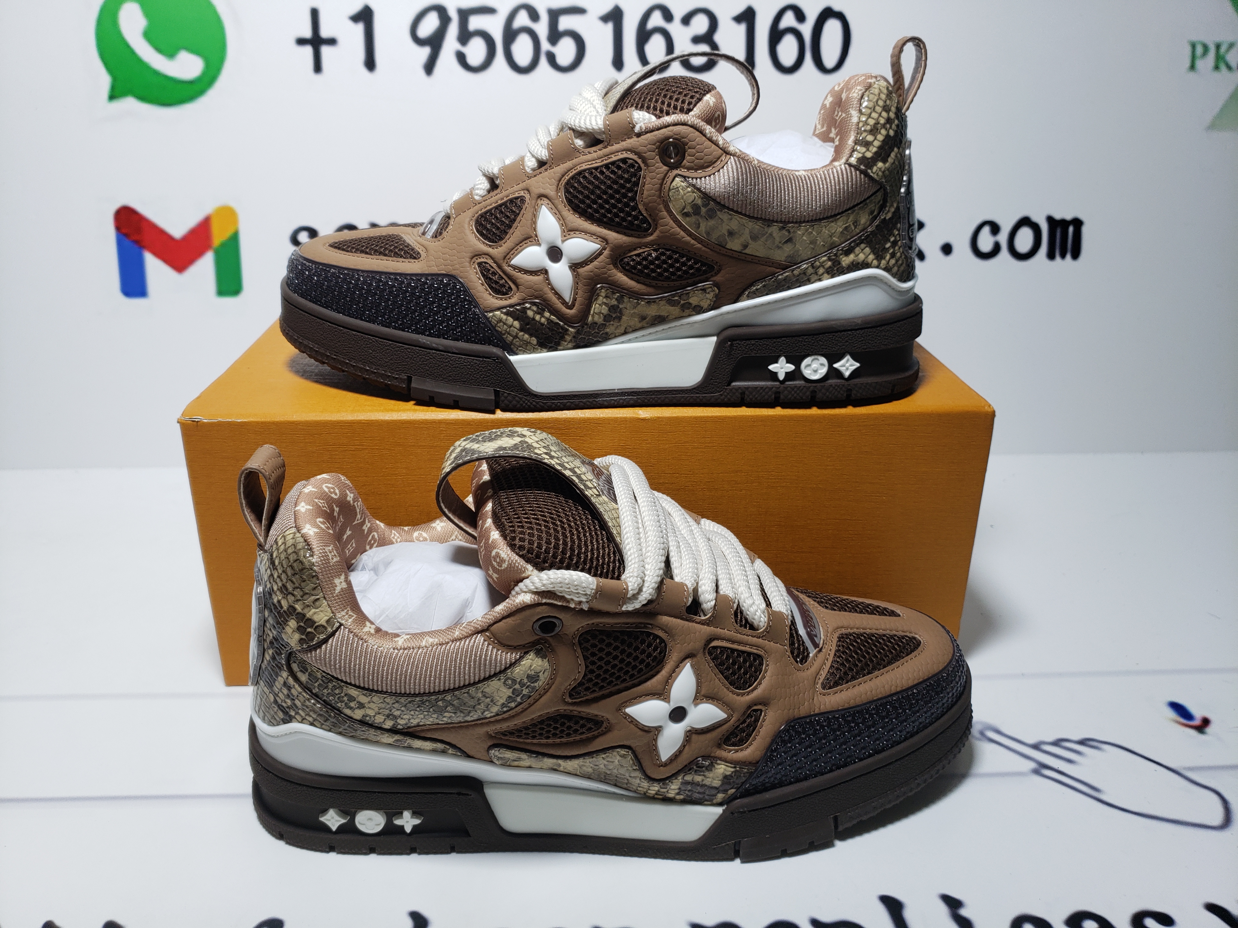 PK God Batch LOUIS VUITTON Skate Sneaker Brown Snakeskin