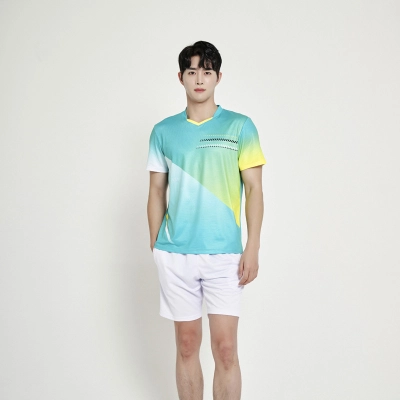 Conjunto Casal Degradê Gola V Secagem Rápida para Badminton, Tênis e Ping Pong 01