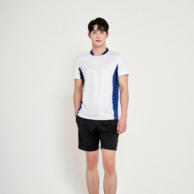 Conjunto Casal Gola Redonda Azul e Branco Secagem Rápida para Badminton, Tênis e Ping Pong 01