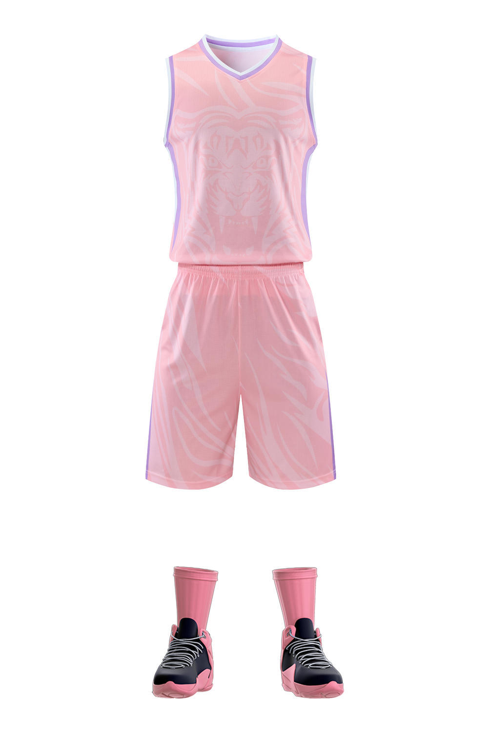 Conjunto de camiseta de basquete com estampa de tigre e sem mangas