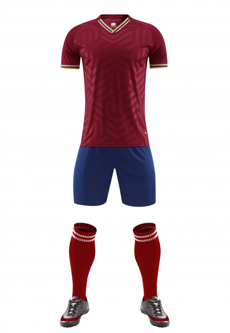 Conjunto uniforme futebol três peças manga curta padrão em relevo