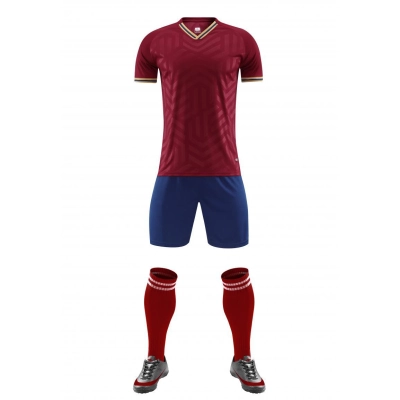 Conjunto uniforme futebol três peças manga curta padrão em relevo 01