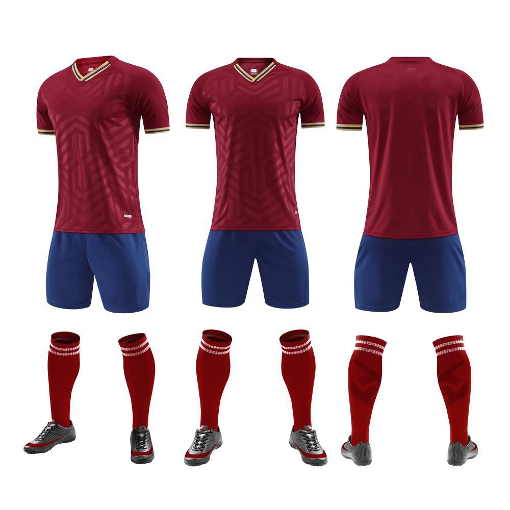 Conjunto uniforme futebol três peças manga curta padrão em relevo