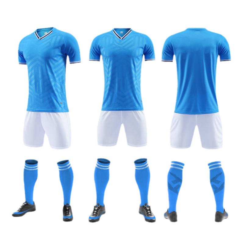 Conjunto uniforme futebol três peças manga curta padrão em relevo