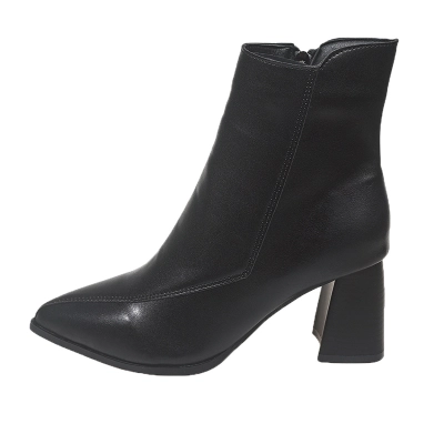 Women Pointed Toe Block Heel Ankle Boots 01