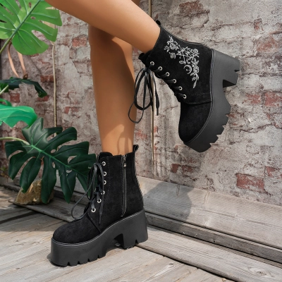 Embroidered Platform Ankle Boots 02