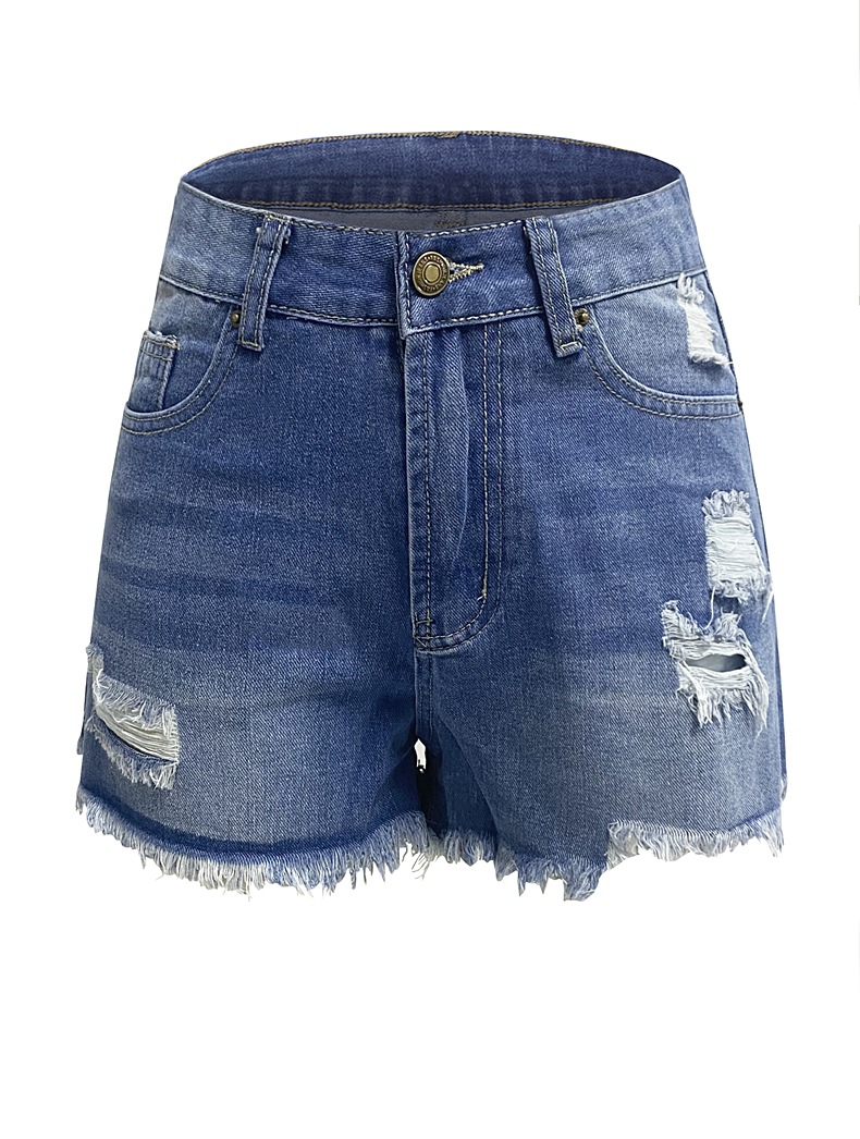 High Waist Ripped Frayed Denim Shorts