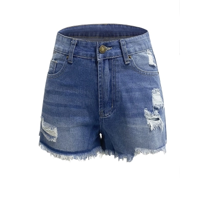 High Waist Ripped Frayed Denim Shorts 01