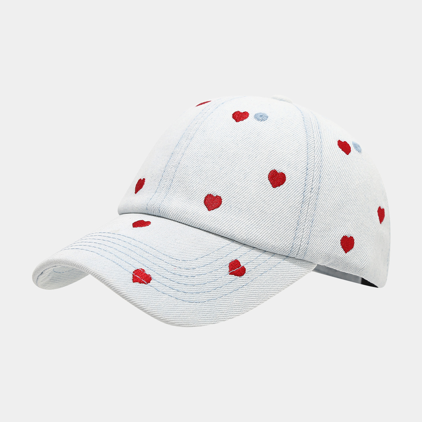 Women Heart Embroidered Denim Baseball Cap