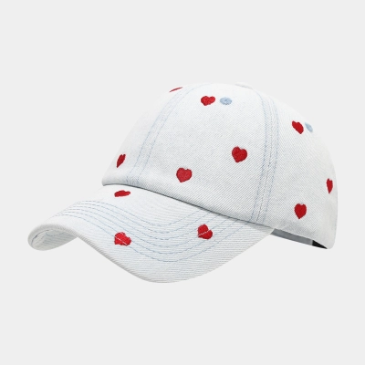 Women Heart Embroidered Denim Baseball Cap 02