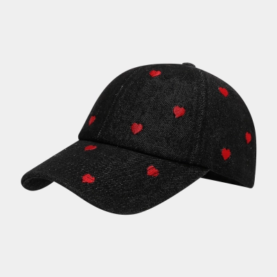 Women Heart Embroidered Denim Baseball Cap 01