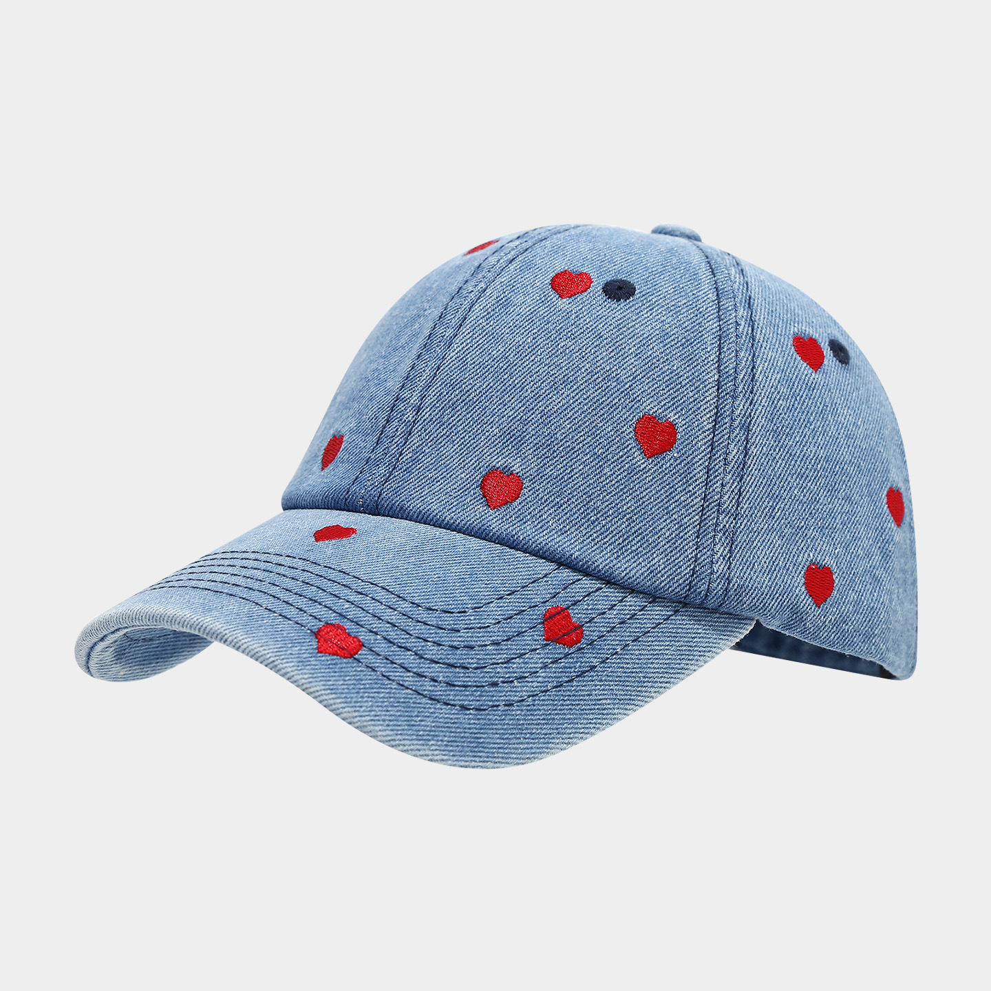 Women Heart Embroidered Denim Baseball Cap