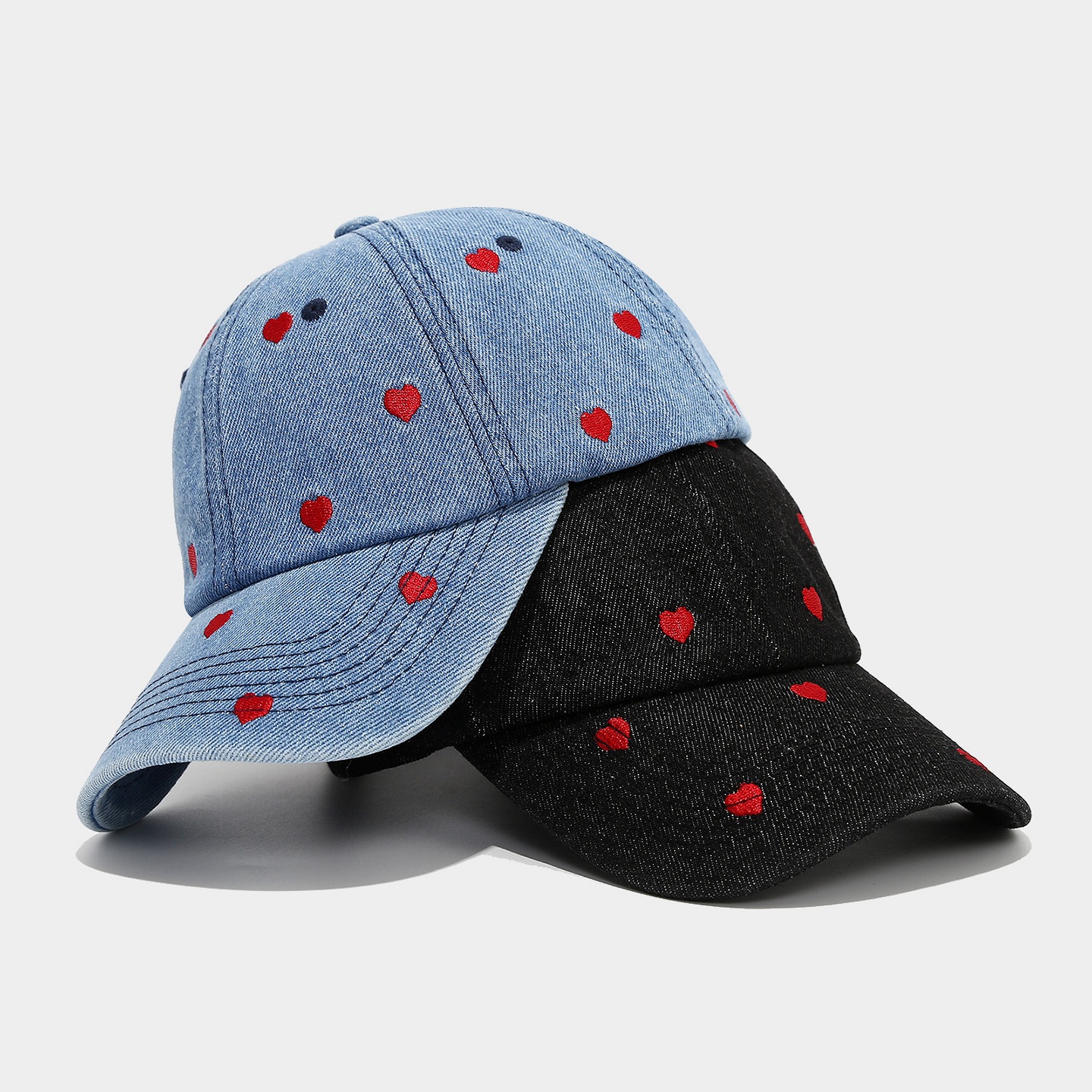 Women Heart Embroidered Denim Baseball Cap