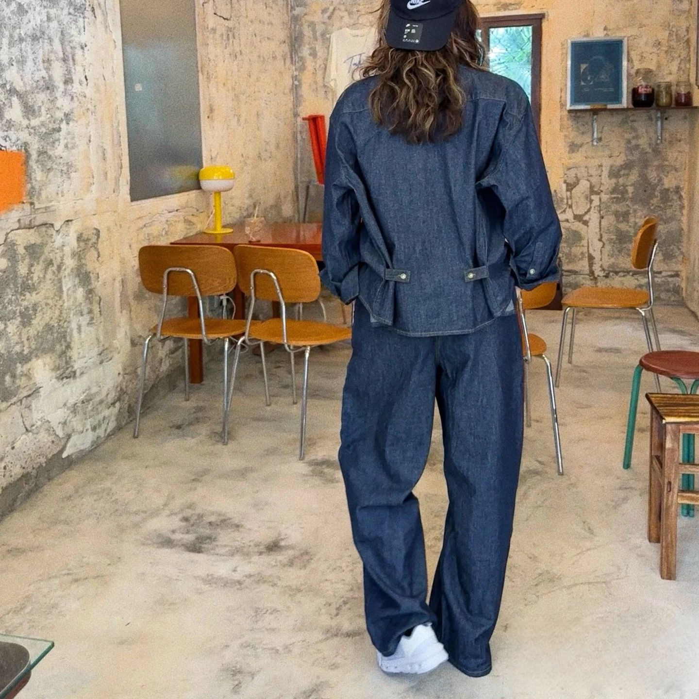 Adjustable Waist Drop Shoulder Oversized Raw Denim Shirt