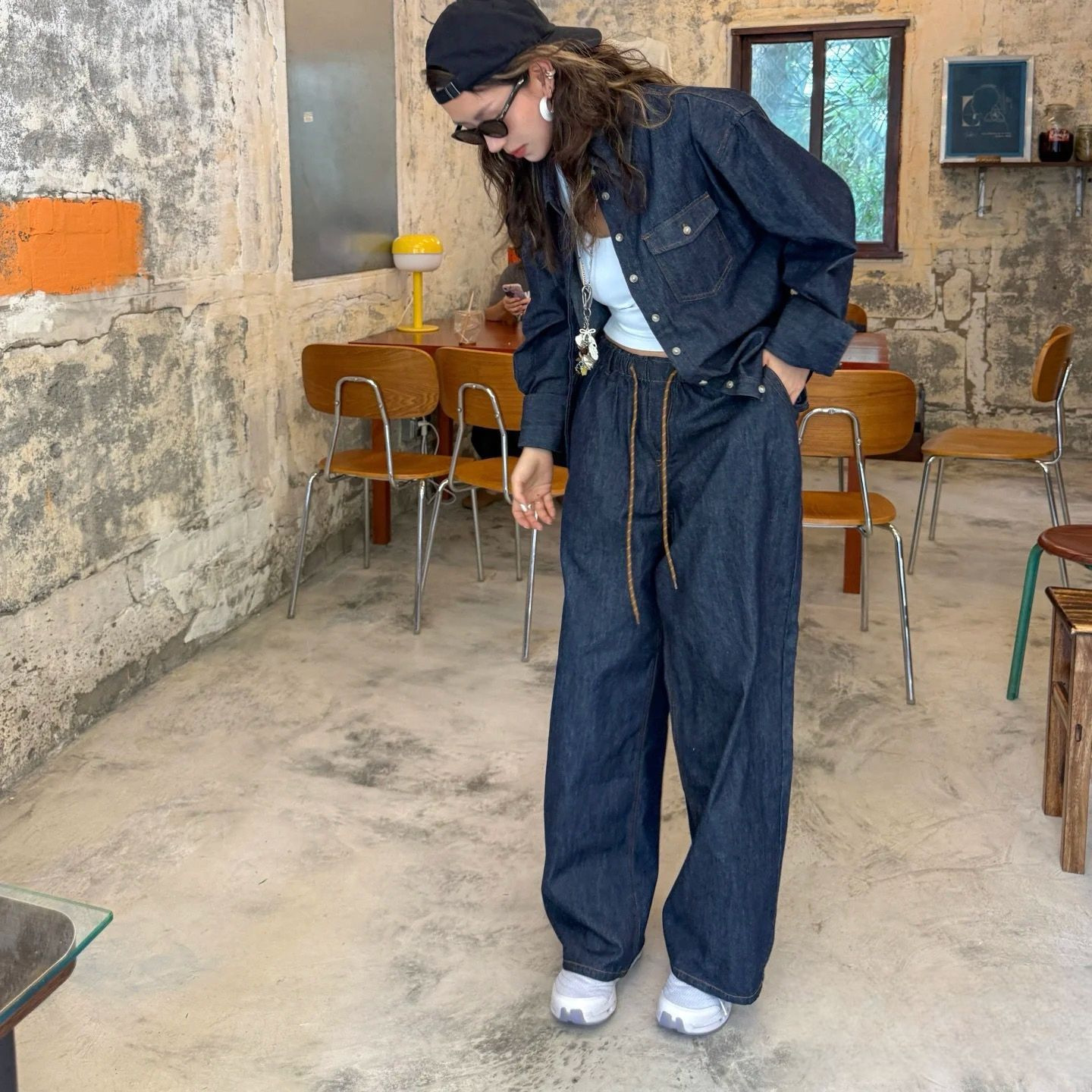 Adjustable Waist Drop Shoulder Oversized Raw Denim Shirt