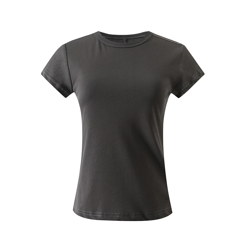 Women's Basic Multi-Color Versatile Long-Staple Cotton Flutter Sleeve Crew Neck Slim Fit Short Sleeve T-Shirt