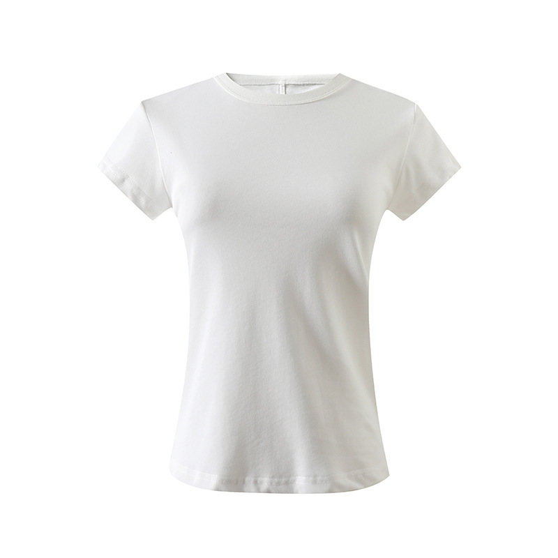 Women's Basic Multi-Color Versatile Long-Staple Cotton Flutter Sleeve Crew Neck Slim Fit Short Sleeve T-Shirt