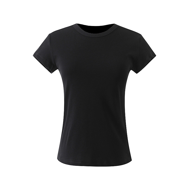 Women's Basic Multi-Color Versatile Long-Staple Cotton Flutter Sleeve Crew Neck Slim Fit Short Sleeve T-Shirt