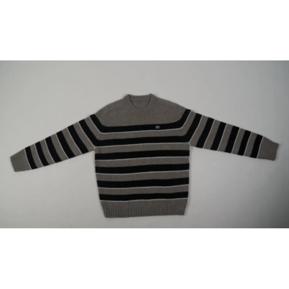 TRIOMPHE CREW NECK SWEATER IN STRIPED WOOL LIGHT REY/BLACK