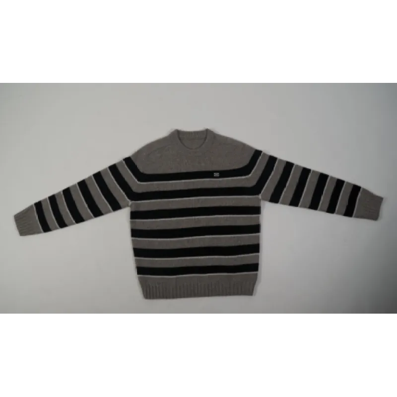 TRIOMPHE CREW NECK SWEATER IN STRIPED WOOL LIGHT REY/BLACK