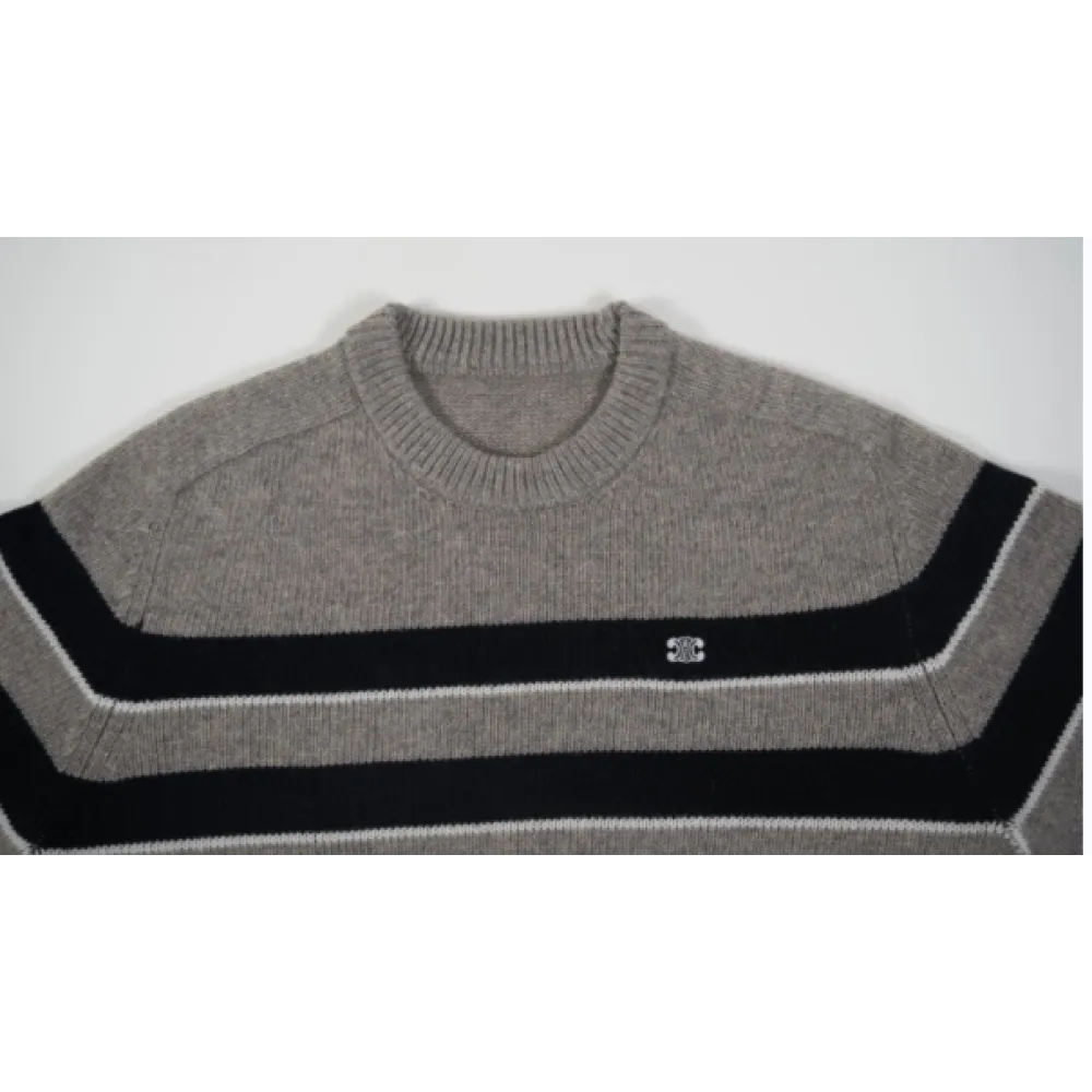 TRIOMPHE CREW NECK SWEATER IN STRIPED WOOL LIGHT REY/BLACK