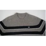 TRIOMPHE CREW NECK SWEATER IN STRIPED WOOL LIGHT REY/BLACK