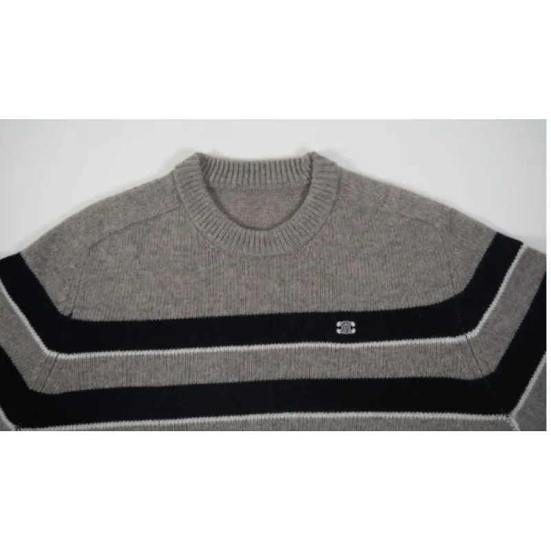 TRIOMPHE CREW NECK SWEATER IN STRIPED WOOL LIGHT REY/BLACK
