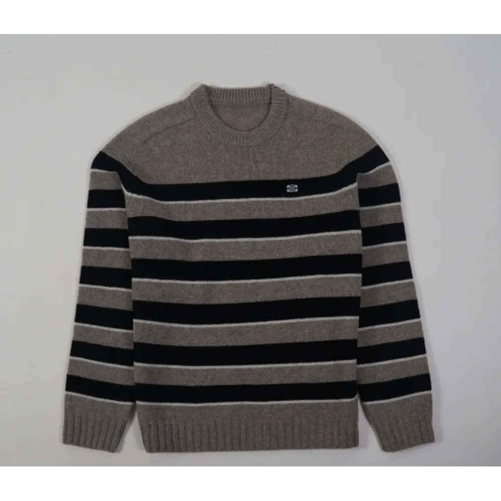 TRIOMPHE CREW NECK SWEATER IN STRIPED WOOL LIGHT REY/BLACK