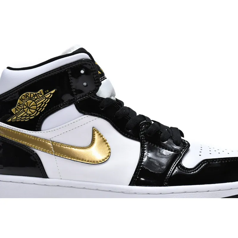 MID Air Jordan 1 Mid SE Black Gold Patent Leather