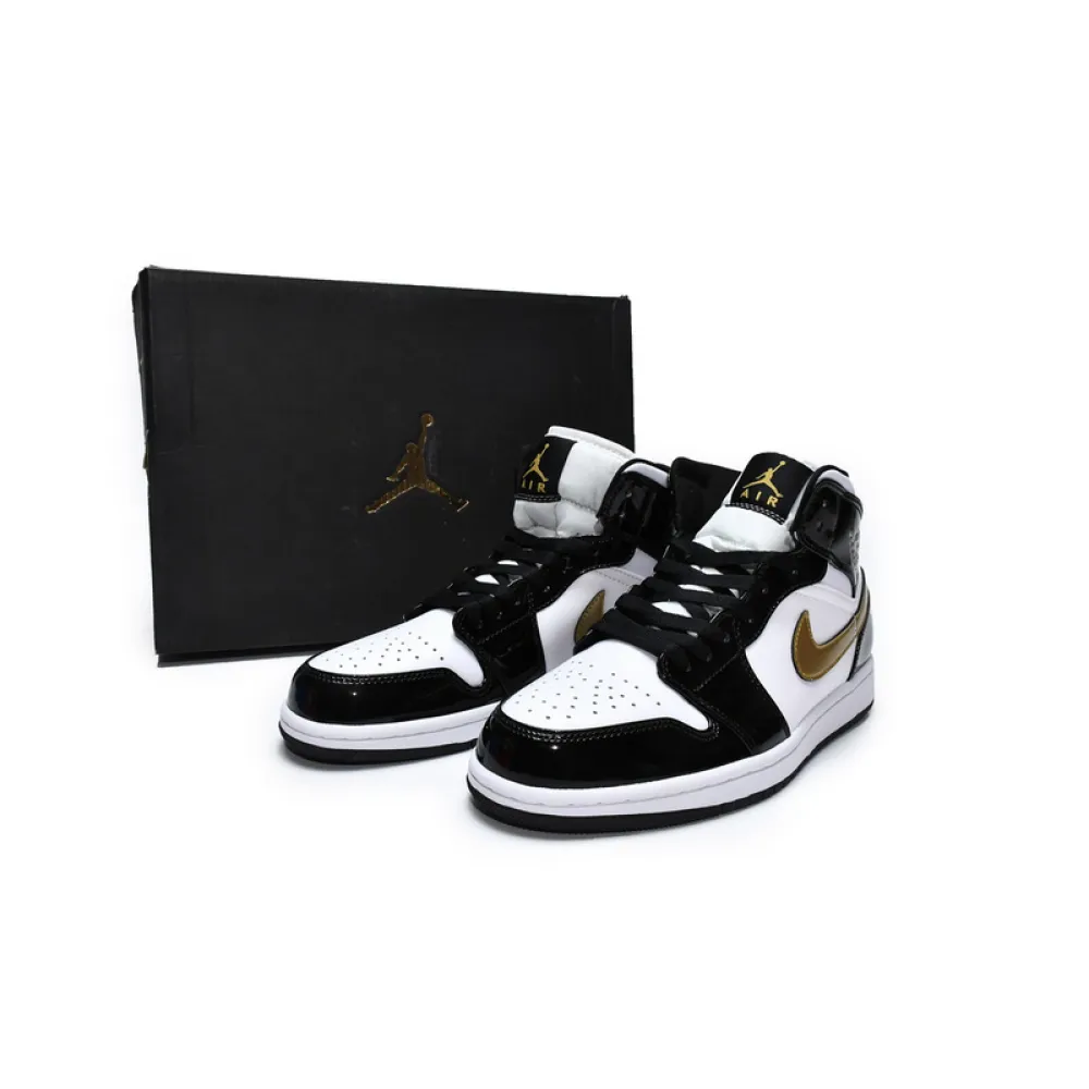 MID Air Jordan 1 Mid SE Black Gold Patent Leather