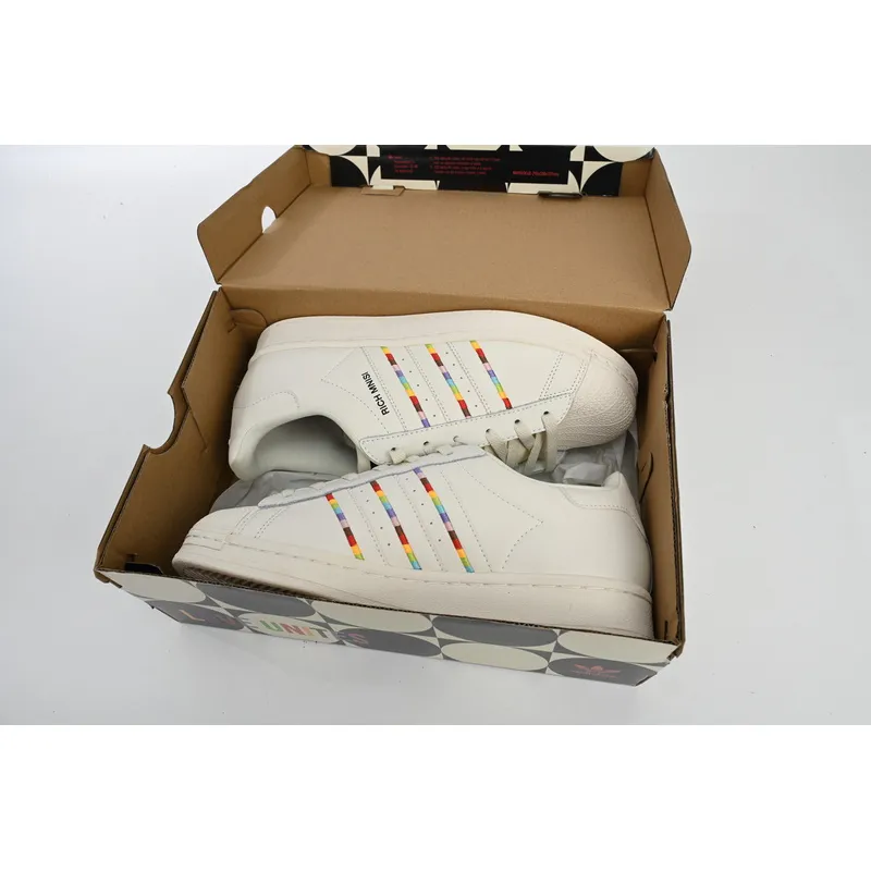 Adidas Superstar Shoes White Black Gold White Rainbow