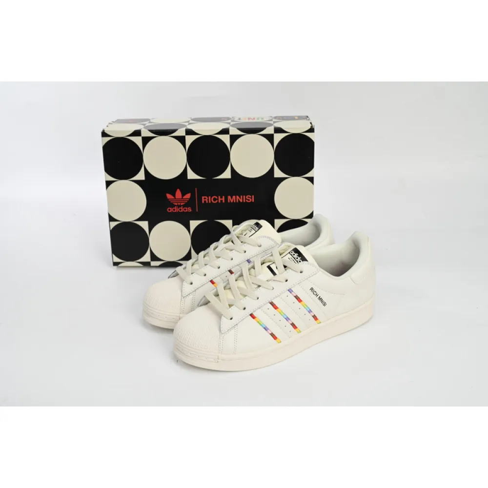 Adidas Superstar Shoes White Black Gold White Rainbow