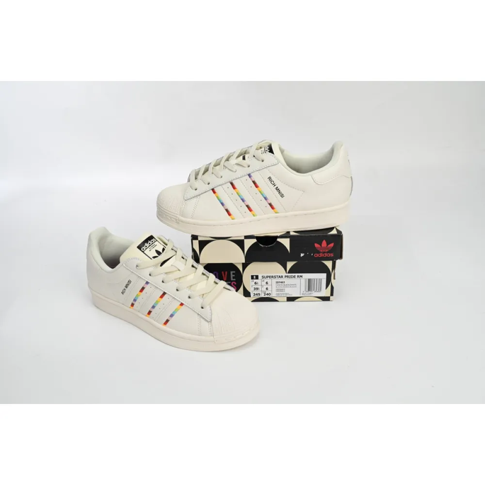 Adidas Superstar Shoes White Black Gold White Rainbow