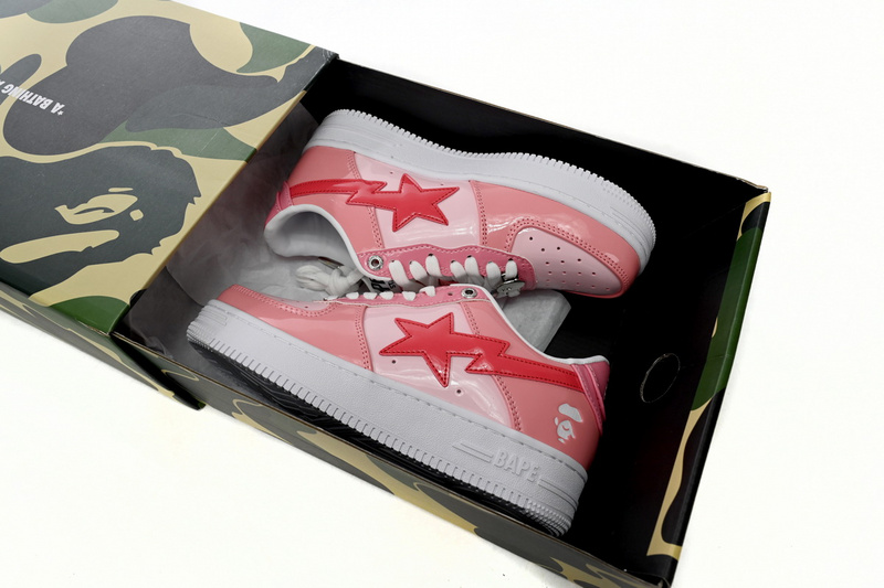 BP A Bathing Ape Bape Sta Low Pink Paint Leather
