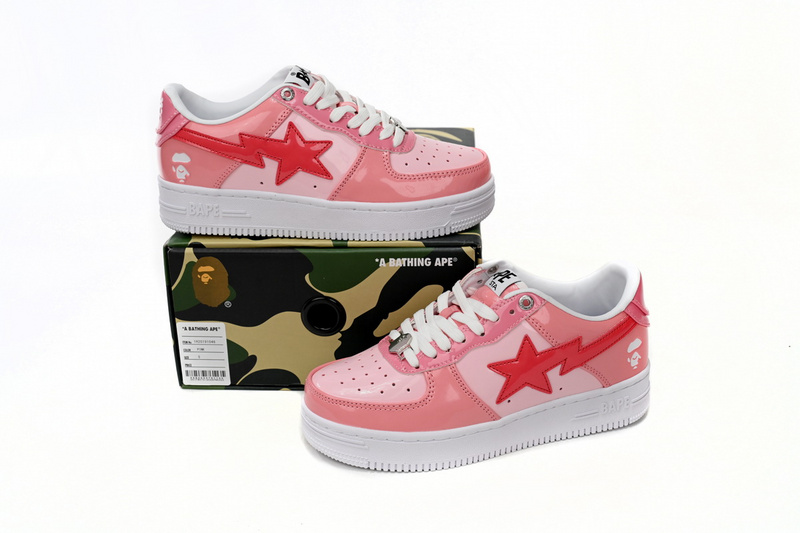 BP A Bathing Ape Bape Sta Low Pink Paint Leather