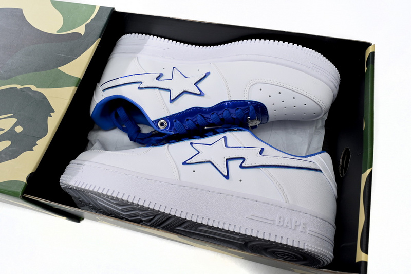 BP A Bathing Ape Bape Sta Low White and Blue Border