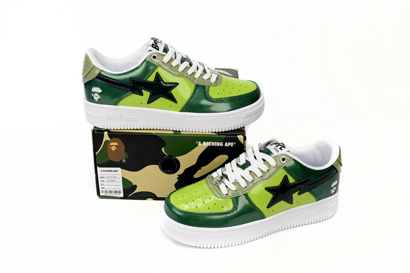 BP Bathing Ape Bape Sta Low Black Green Mirror Surface