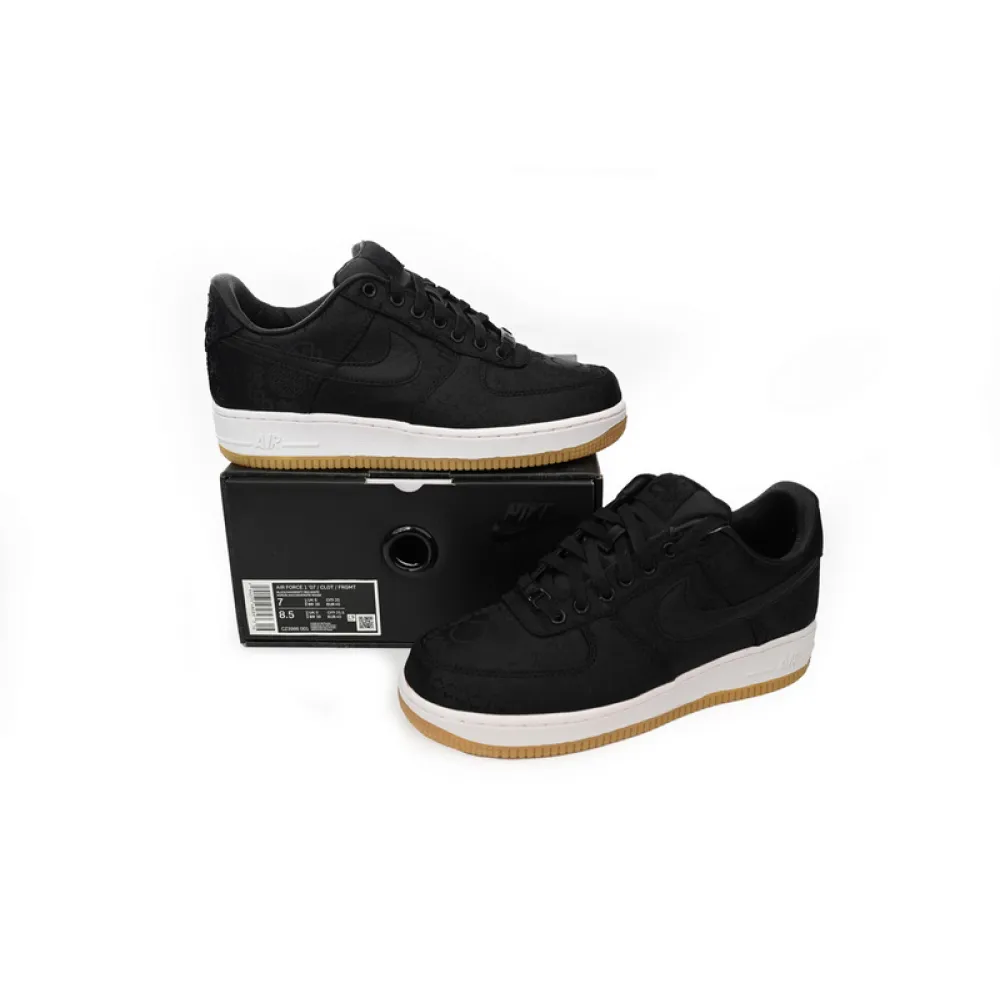 QF  Fragment Design x CLOT x Nike Air Force 1 Low Black Silk