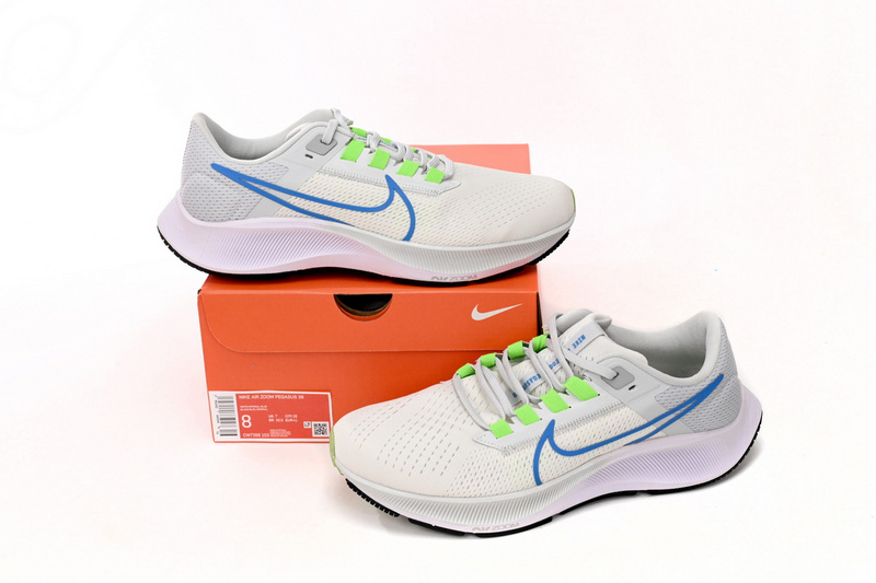  Nike AIR ZOOM PEGASUS 38 White Green Blue Tick