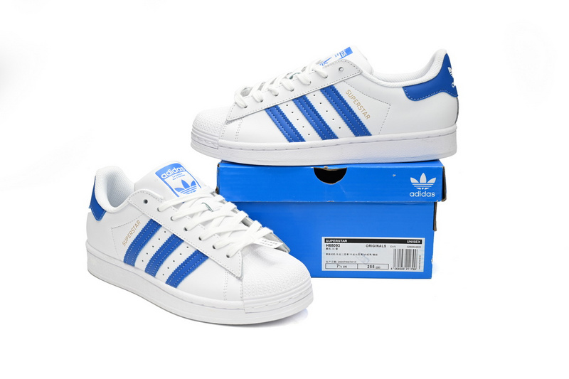 Adidas Superstar Shoes White Black Light Blue and White