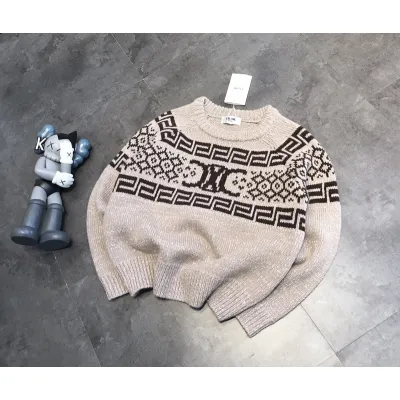 CELINE- Oatmeal gray jacquard sweater 01