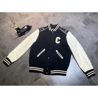 CELINE- Wool and leather baseball jersey 01