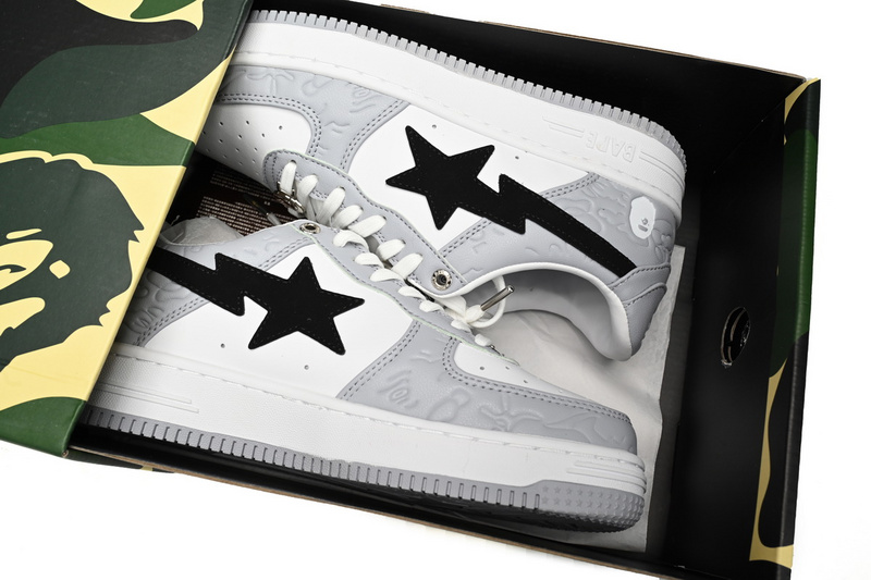 BP A Bathing Ape Bape Sta Low White Gray embossing