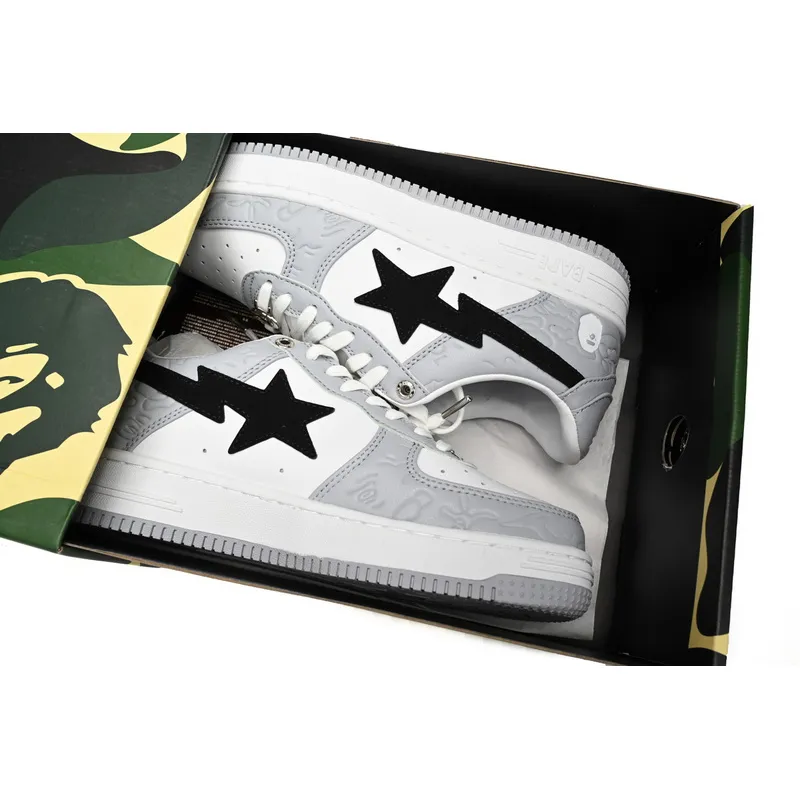 BP A Bathing Ape Bape Sta Low White Gray embossing